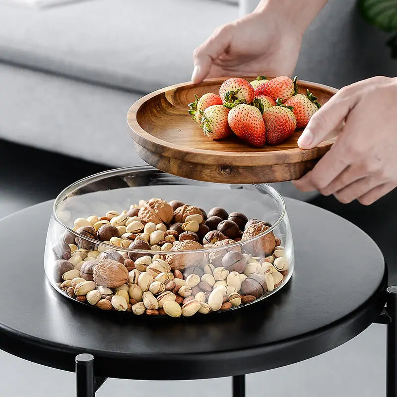 Tarro de vidrio con tapa de madera de acacia.