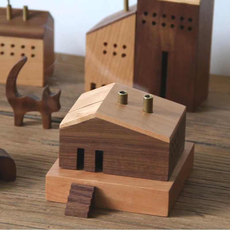 Quemador de incienso japones en escultura de madera