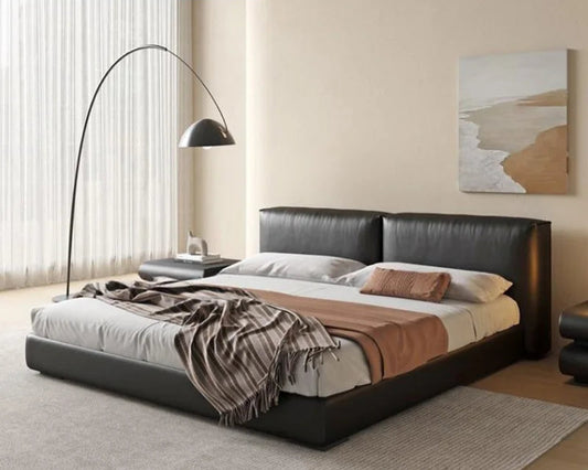 Cama de luxo de cuero negro tapizado